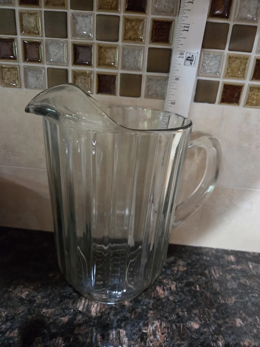 Clear Glass Ribbed Pitcher with Pour Spout
